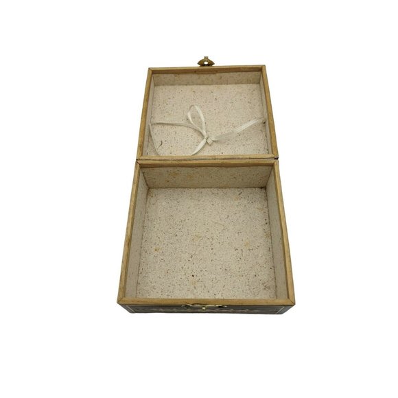 VTG Slat Texture Bamboo Wood Cover Trinket Stash Jewelry Box 4.5" x 4.5" - Picture 5 of 7